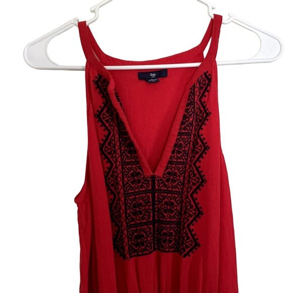 Gap red rayon sleeveless summer dress sundress midi style v-neck comfortable - Picture 2 of 4